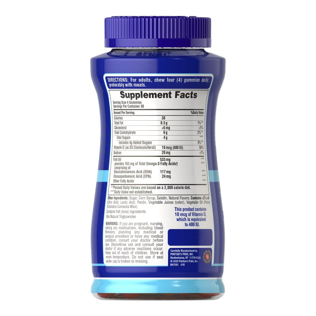 Puritans Pride, Gomitas Omega 3 con Vitamina D3