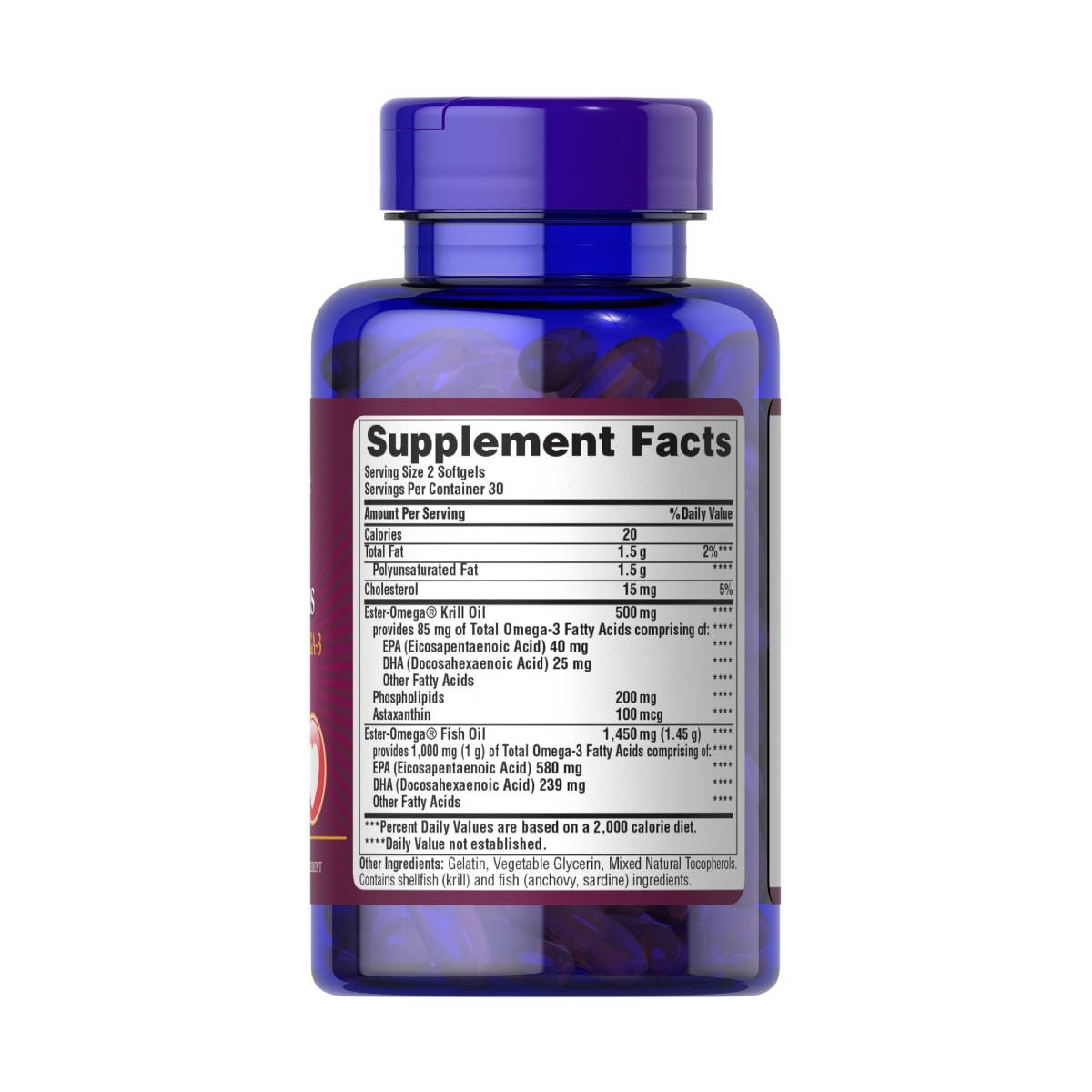 Puritans Pride, Aceite de krill Plus concentrado alto en Omega-3 1085 mg