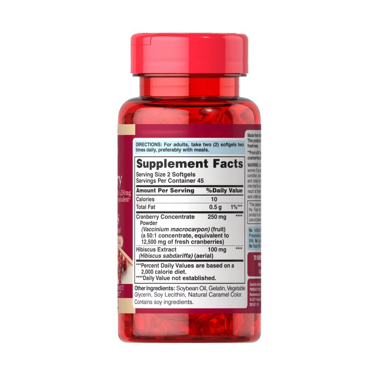 Puritan's Pride, Concentrado de fruta de arándano más extracto de hibisco 6250 mg / 50 mg