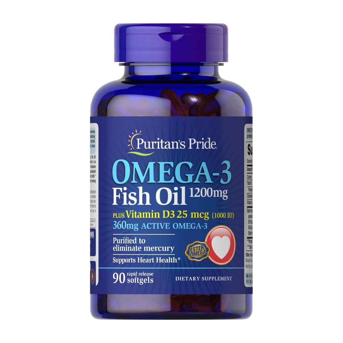 Puritan's Pride, Omega 3 Fish Oil 1200 mg plus Vitamin D3 1000 IU