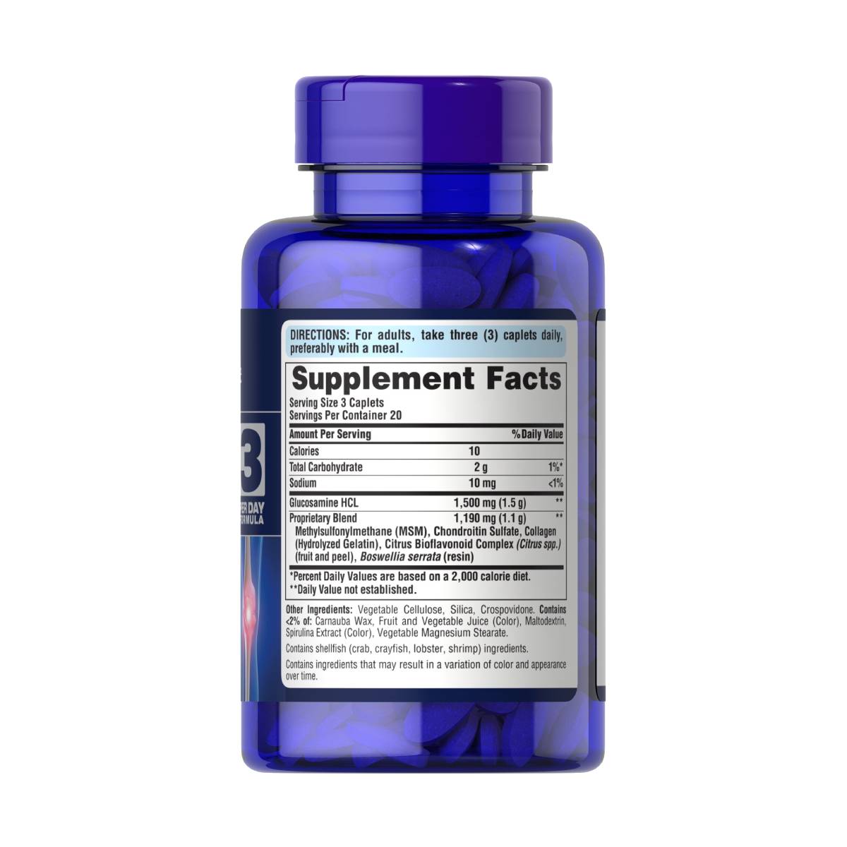 Puritans Pride, Glucosamina, condroitina y MSM-3 formula por día