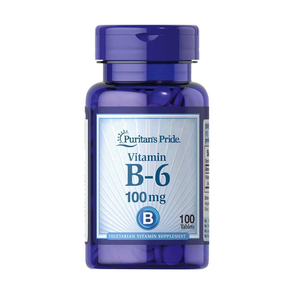Puritan's Pride, Vitamin B-6 (Pyridoxine Hydrochloride) 100 mg | Puritans Pride, Vitamina B-6 (Clorhidrato de piridoxina) 100 mg | B6 | B 6