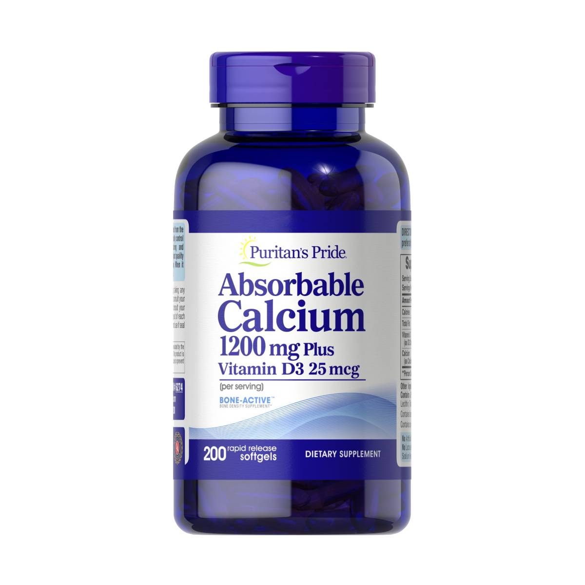 Puritan's Pride, Calcio Absorbible 1200 mg Más Vitamina D3 25 mcg