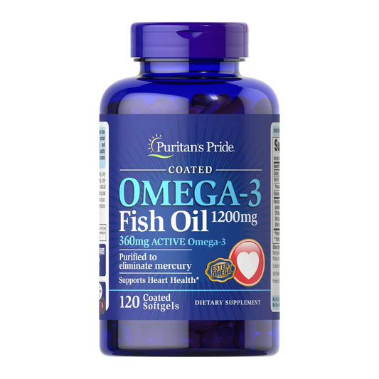 Puritan's Pride, Omega-3 Fish Oil Coated 1200 mg (360 mg Active Omega-3) | Puritans Pride, Aceite de pescado con omega-3 recubierto de 1200 mg (360 mg de Omega-3) activo