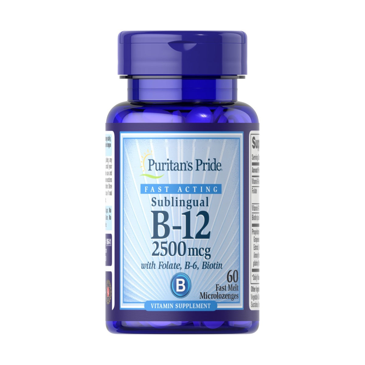 Puritan's Pride, Vitamin B-12 2500 mcg Sublingual with Folic Acid, Vitamin B-6 & Biotin